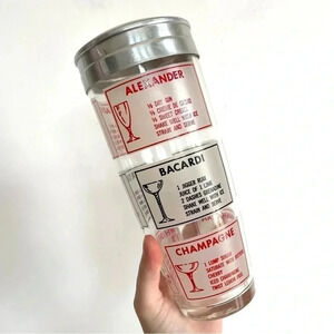 Vintage MCM Cocktail Shaker with Recipes Red Black Old School Bar Cart